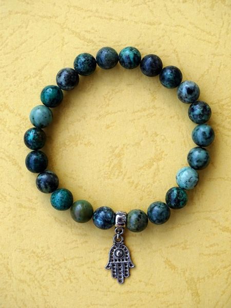 African Turquoise and Hamsa Pendant, Bracelet